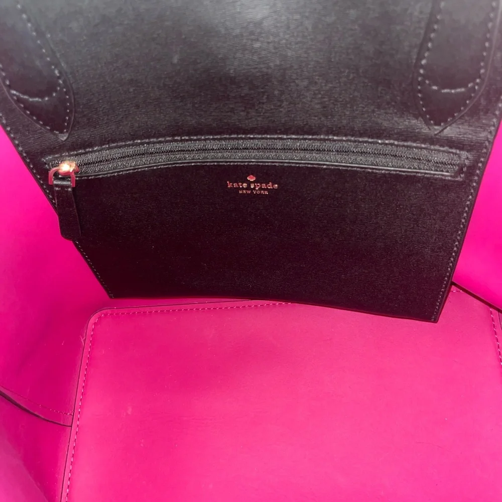kate spade Black Kaci Tote with Pink Interior and Floral Clasp - Picture 7 of 8